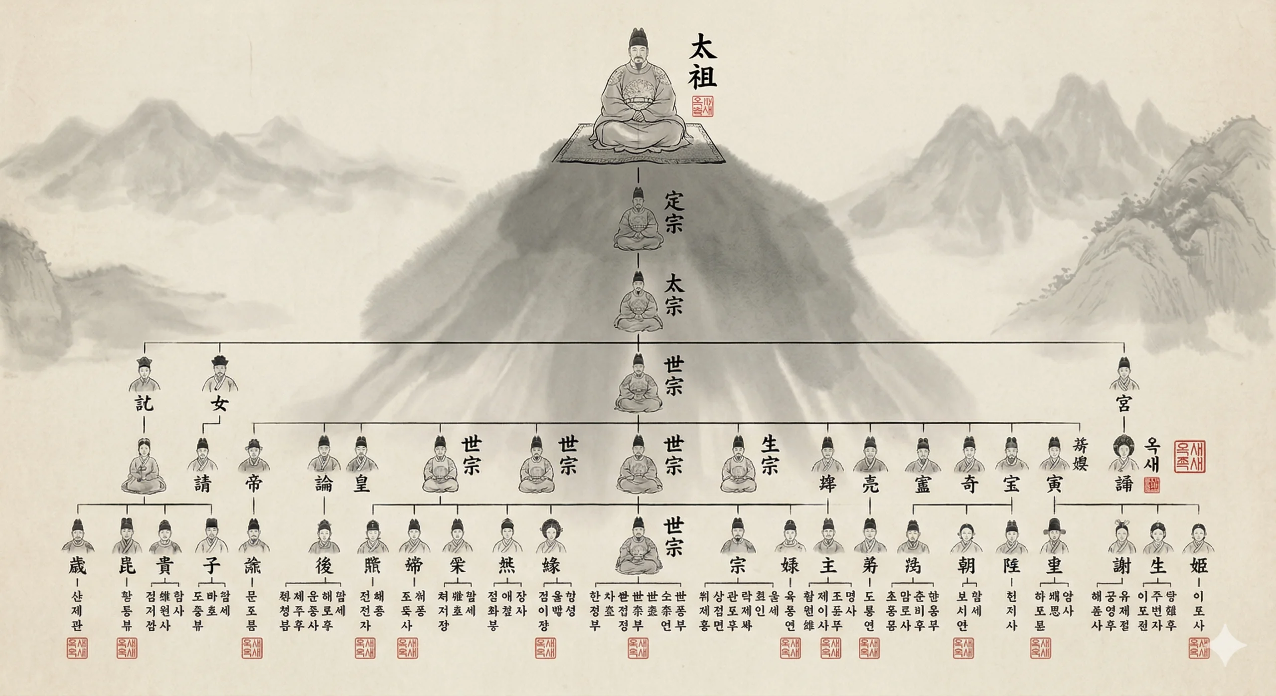 조선 왕실 계보도, 세조에서 이어지는 왕통의 구조, 전통 문서 양식