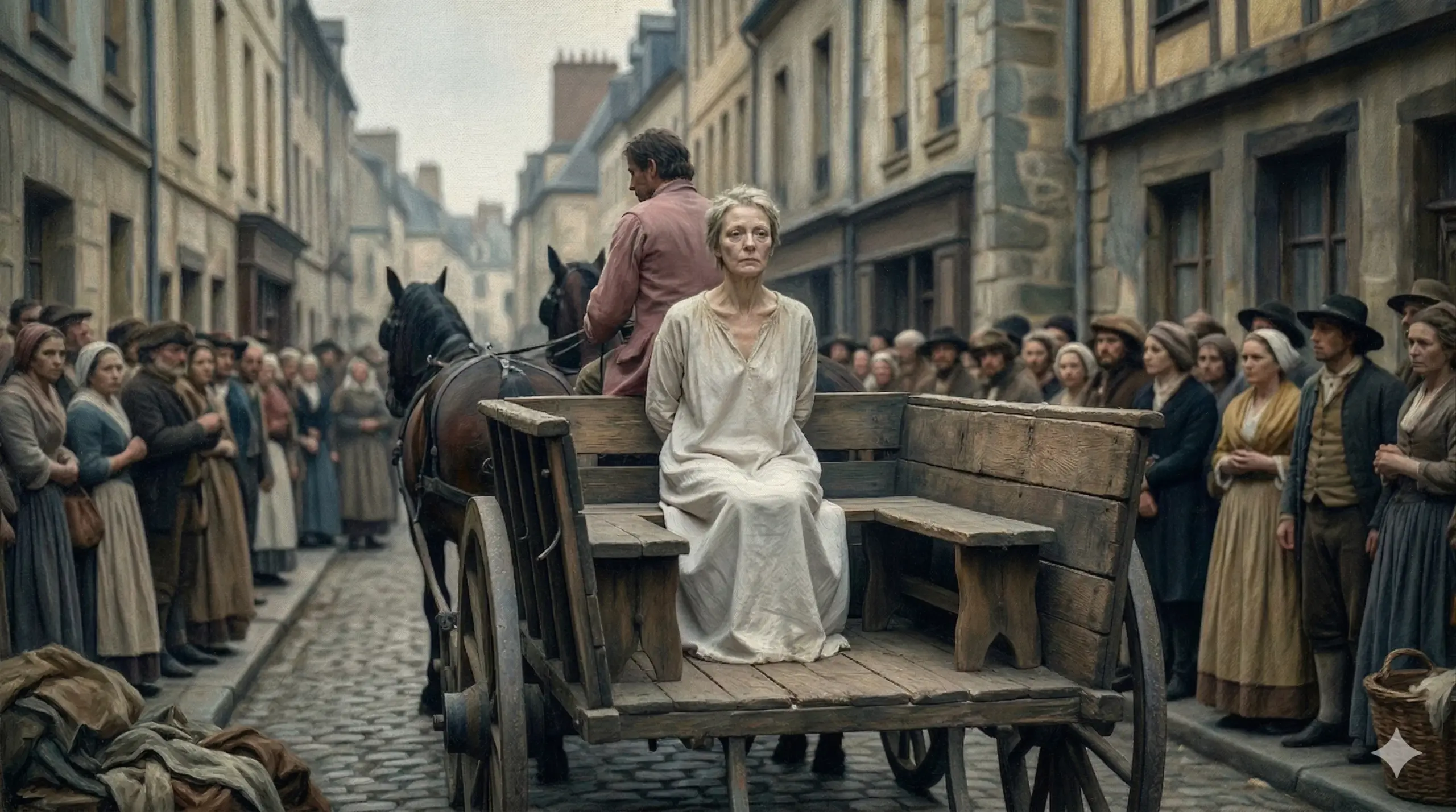 파리 돌길을 지나는 죄수용 수레 위의 마리 앙투아네트